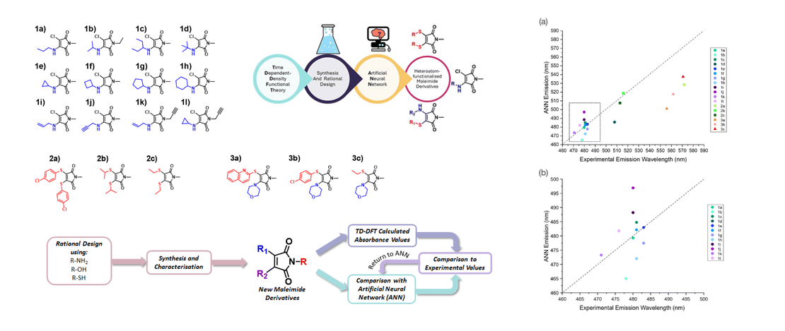 Integrated computational and experimental design of fluorescent heteroatom-functionalised maleimide derivatives